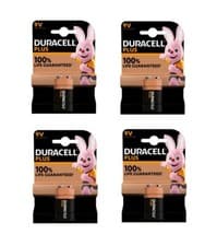 Image of 4x 9v Duracell Plus Alkaline Batteries 100% Life Guaranteed 9 Volt