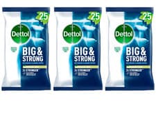 Image of Dettol Big & Strong Bathroom Cleaning Wipes - 25 Extra Large Wipes x 3 total 75