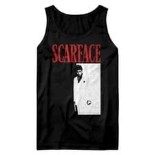 Image of Scarface Movie Red & White DVD Cover Men's Tank Top T Shirt Cocaine Boss