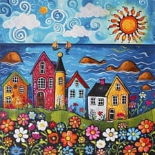 Image of House Printed Cross Stitch Kit 40x40cm DIY 14CT Embroidery Craft Set Home Decor