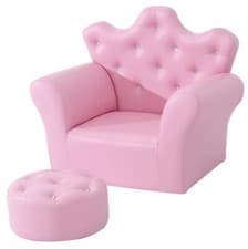 Image of Children Kids Sofa Set Armchair Chair Seat with Free Footstool PU Leather Pink