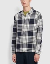 Image of Farah Trestles Relaxed Fit Check Cotton Overshirt - Navy - Medium M - RRP £85