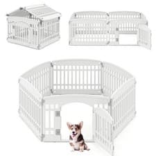 Image of COSTWAY Plastic Dog Playpen 6-Panel 60cm Pet Fence Foldable Gate-Medium Dogs