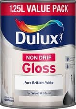 Image of Dulux Non Drip Pure Brilliant White Gloss Wood Metal Paint 1.25L