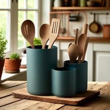 Image of Modern Kitchen Utensil Holder with Three Cups | Different Colours to choose