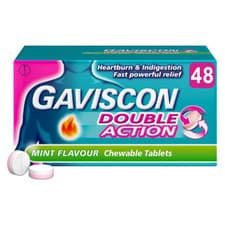 Image of Gaviscon Double Action Mint Flavour Chewable 48 Tablets - Indigestion Heartburn