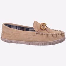 Image of Cotswold Alberta Suede Comfortable Slip-On Moccasin Mens Slippers Beige