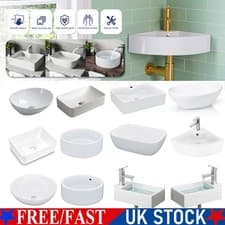 Image of Bathroom Ceramic Basin Counter Top/Wall Mounted Hand Wash Vanity Sink White UK