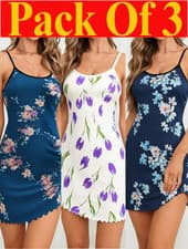 Image of Women Sexy Nightgown 3 Pack Floral Print Sleeveless Sleep Dress S-XXL