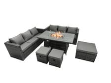 Image of Fimous Rattan Garden Furniture Sofa Sets Outdoor Patio Gas Fire Pit Dining Table