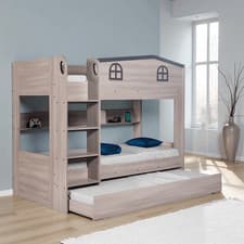 Image of Hector Bunk Bed Ash Grey with Pine Slats - Ladder On Left Side - Trundle Option