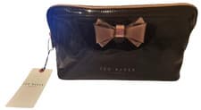 Image of Ted Baker Abbie Bow Large Shiny Black Wash / Cosmetic Bag Pouch - NEW - RRP £35