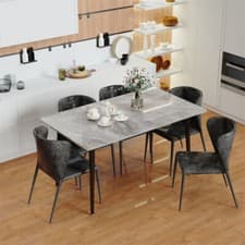 Image of Rectangular Marble Dining Table 4-6 Seaters Black Metal Legs Kitchen Furniture