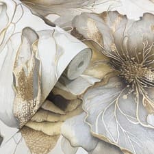 Image of Cream/Gold Wallpaper Roll Heavyweight Vinyl Metallic Flowers Muriva 811322