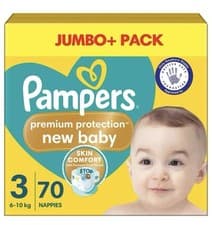 Image of Pampers New Baby Size3 Nappy 6-10Kg Premium Protection Soft Jumbo+Pack 70Nappies