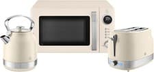 Image of Swan Retro Revive Cream Stovetop Kettle 2 Slice Toaster Microwave Bundle Set