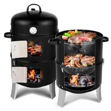 Image of Vertical Steel Charcoal Smoker, Heavy Duty Double Layer Round BBQ Grill for Outd