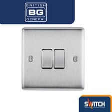 Image of BG Nexus Metal Brushed Chrome 2 Gang 2 Way Light Switch – 20A 16AX (NBS42-01)