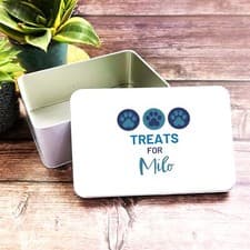Image of Blue Paw Prints Treats Personalised Pet Biscuit Storage Tin