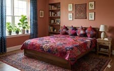 Image of 33% OFF 5 PC INDIAN SARI SEQUIN QUILT BLANKET THROW BRANDED BEDSPREAD COVERLET
