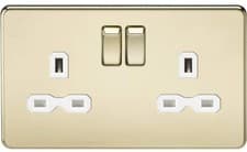Image of 13A Single Brass DP Switched Plug Socket with Dual USB Screwless Knightsbridge