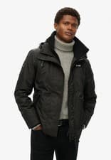 Image of Superdry Jacket Coat Hooded Mountain Windbreaker Jacket Zip Pockets Black