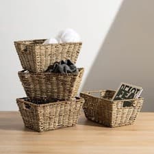 Image of Set of 4 Handwoven Seagrass Storage Baskets – Natural Wicker Organizer Baskets
