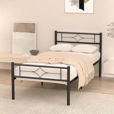 Image of 3ft Single Metal Bed Frame w/ Headboard&Footboard Solid Slatted Bedstead Black