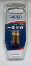 Image of DRAPER EXPERT T40 X 25MM TITANIUM NITRIDE INSERT BITS 1/4" HEX PACK OF 2 (10407)