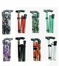 Image of Easy Adjustable Folding Cane Flower Style & Plain Design Walking Stick UK Seller