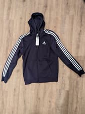 Image of Adidas Essentials Fleece 3-Stripes Full-Zip Hoodie Fleece Navy Blue White GK9053