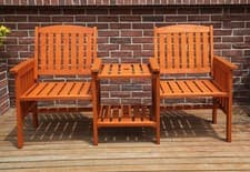 Image of Garden Bench Love Seat Wood Table Set 2 Seater Outdoor Patio Twin Chair Natural