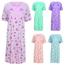 Image of Nightdress Nightie Womens Cotton Blend Ladies Short Sleeve Button Floral Pattern