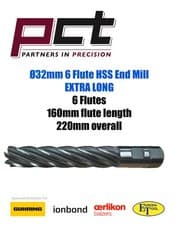 Image of 32mm HSS. 6 Flute End Mill Extra Long
