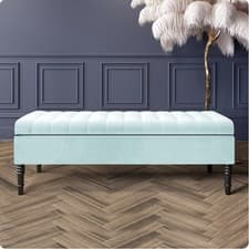 Image of Velvet Ottoman Bench, Shoe Storage Bench, Lined Upholstered Footstool, End Table