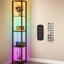 Image of HOMCOM RGB LED Floor Lamp with Shelves and Remote Control for Bedroom, Brown