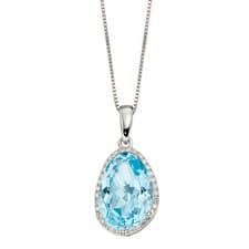 Image of Organic Blue Topaz and Diamond Pendant 9ct White Gold 375 Hallmark British Made