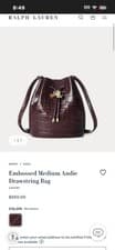Image of Lauren Ralph Lauren Bordeaux Croc Embossed Medium Andie Drawstring Bag Purse New