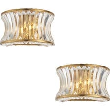 Image of 2 PACK Glass Dimmable Wall Light Concave Effect Clear Crystals Warm Brass Edge