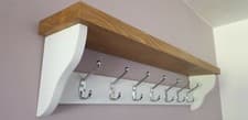 Image of Coat Rack With Shelf 7 chrome Double Hooks Medium Oak Wax All White
