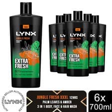 Image of Lynx Body, Face & Hair Wash Shower Gel Extra Fresh Jungle Fresh 700ml, 6 Pack