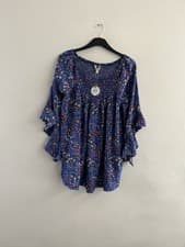 Image of Ladies Apricot Blue Ditsy Bardot Smock Top with Elasticated Neckline Size 14