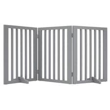 Image of Wooden Stair Gate for Dogs, Freestanding Foldable Dog Gate Indoor 3 Panel Pet