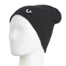 Image of TRUE RELIGION Black Navy STRETCH SOFT Embroider Logo Beanie ONE SIZE HAT $49 NEW