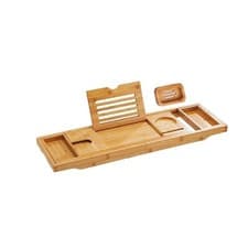 Image of Wooden Extendable Bamboo Bath Caddy 74x24x4cm - Brown/White