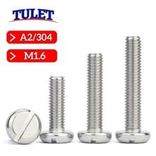 Image of M1.6 (1.6mmØ) Slotted Pan Head Machine Screws A2 Stainless Steel Slot Bolts