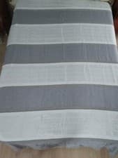Image of MOROCCAN SRIPED BEDSPREAD LOOMED HANDWOVEN SILK & COTTON GREY & WHITE