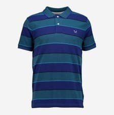 Image of MENS CREW CLOTHING CO BLUE OXFORD STRIPED SHORT SLEEVED POLO SHIRT-L -CRW117