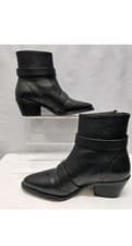 Image of Ladies ALLSAINTS Lior BNWOB Black Leather Western Ankle Boots UK