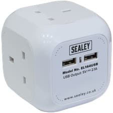 Image of Sealey 4 Way Mains Extension Cube and USB Sockets 240v 1.4m